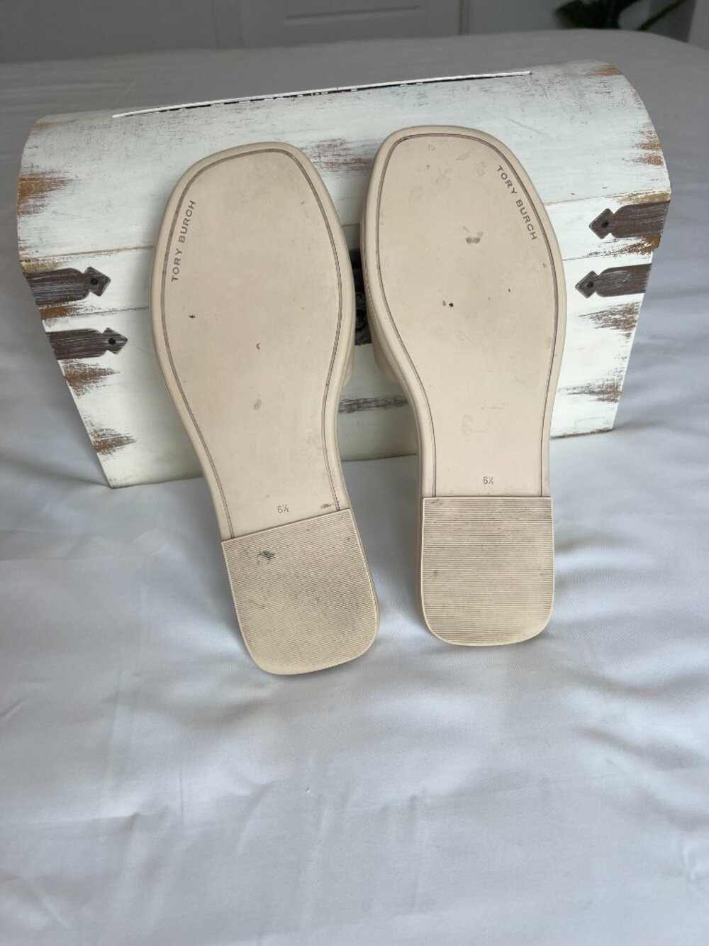 Tory Burch Double T Sport Slide Sandals Sz 6.5 Dulce De Leche Napa Leather Gold - Picture 9 of 13